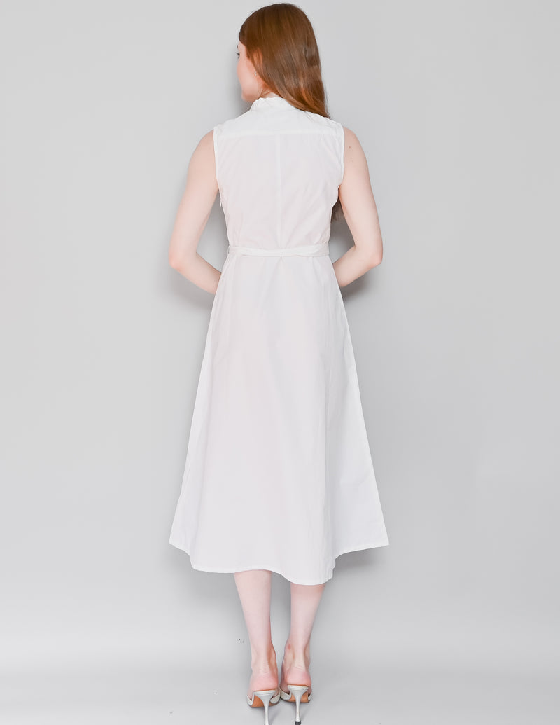 SHUTTLE NOTES Japanese Textile White Midi Shirtdress