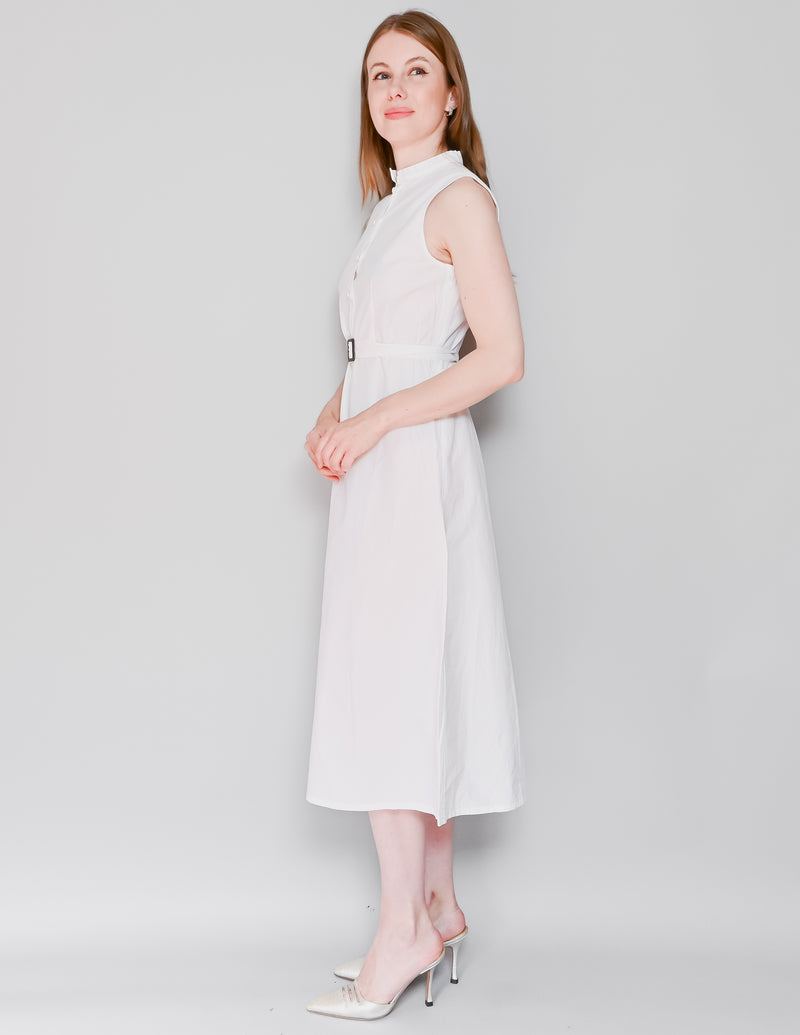 SHUTTLE NOTES Japanese Textile White Midi Shirtdress