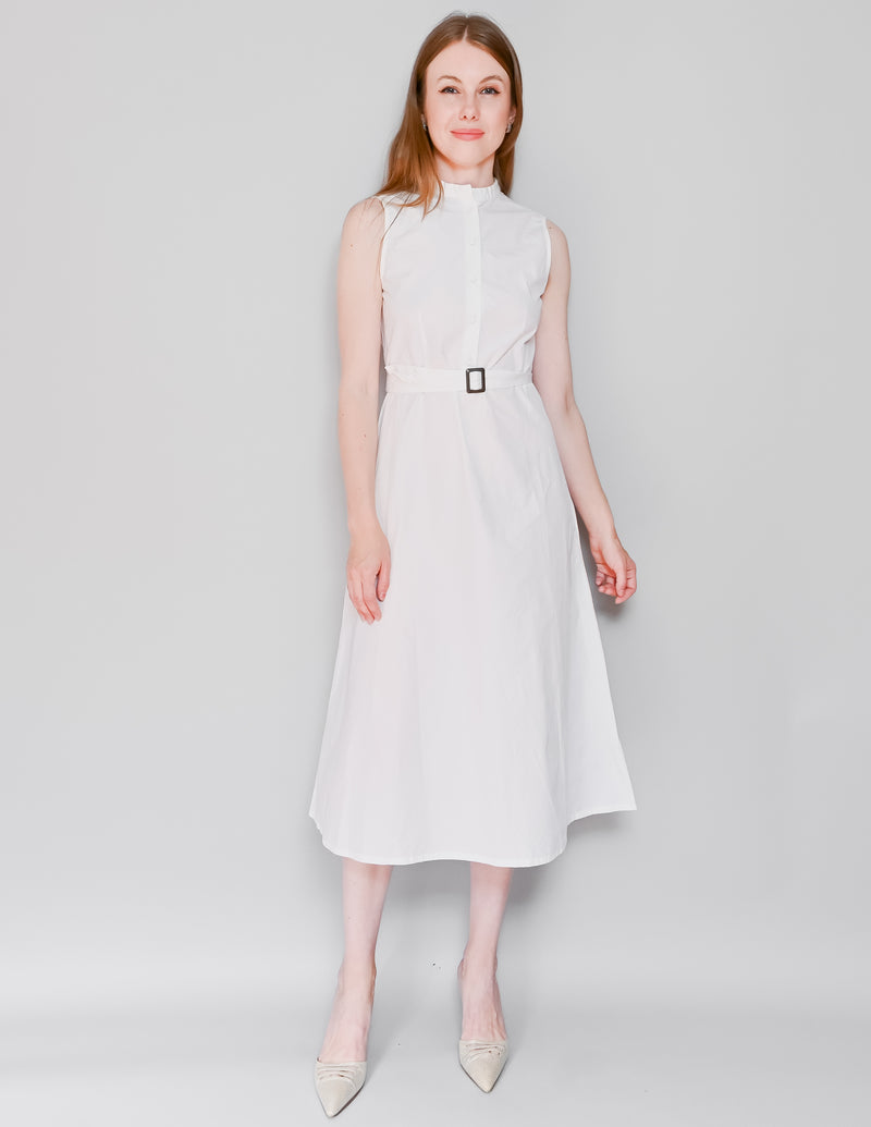 SHUTTLE NOTES Japanese Textile White Midi Shirtdress