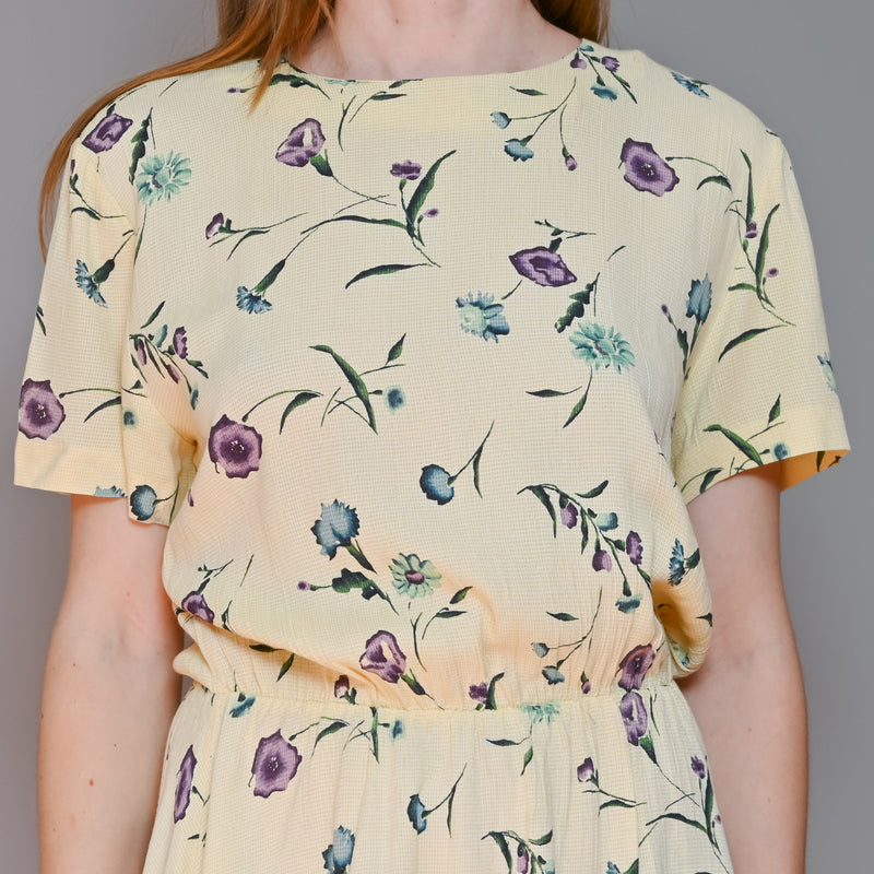VINTAGE Willow Ridge 90s Yellow Floral Mini Dress