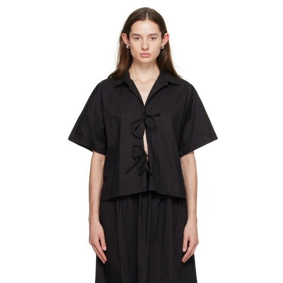 DEIJI STUDIOS Black 'The Tie Up' Shirt $135 EUC Small