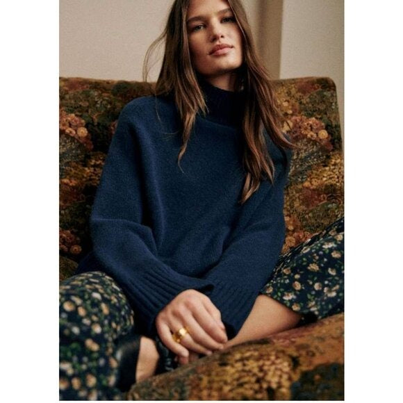 SEZANE Lauren Pull Over Marine Dark Blue Sweater Yak Wool NWT Medium
