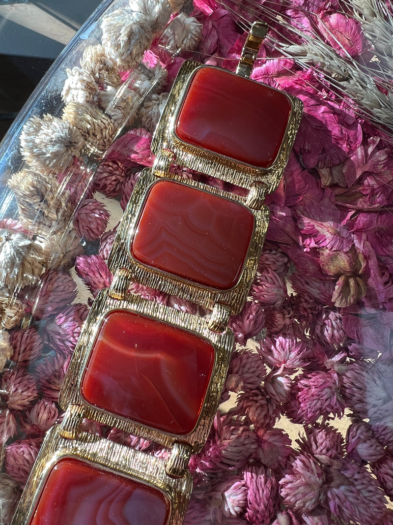 KATE SPADE Rare Semi Precious Agate Stone Gold Tone Linked Statement Bracelet
