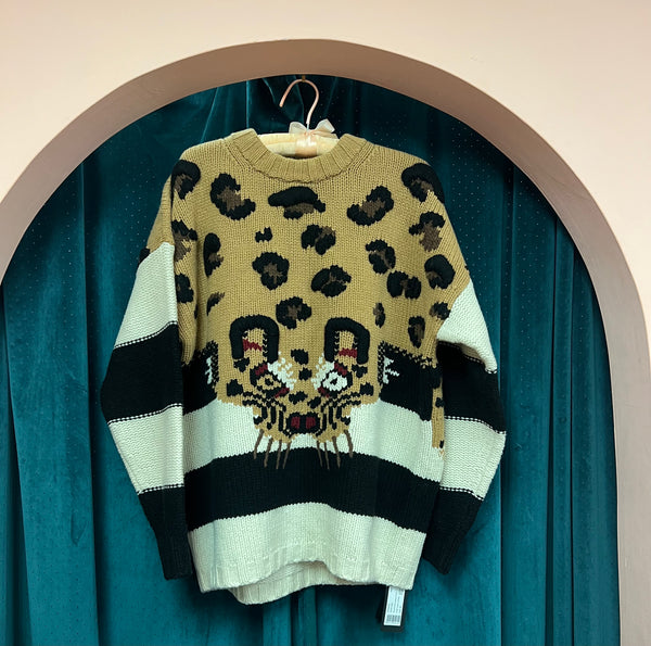 JOSEPH Leopard Knit Round Neck Jumper Sweater Tiger Combo NWT XS Cashmere Wool