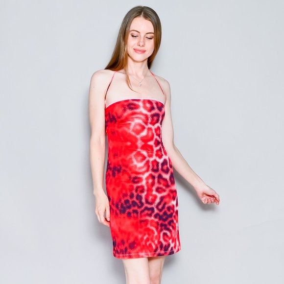 JUST CAVALLI Beachwear Red Animal Print Mini Dress $538 Small EUC