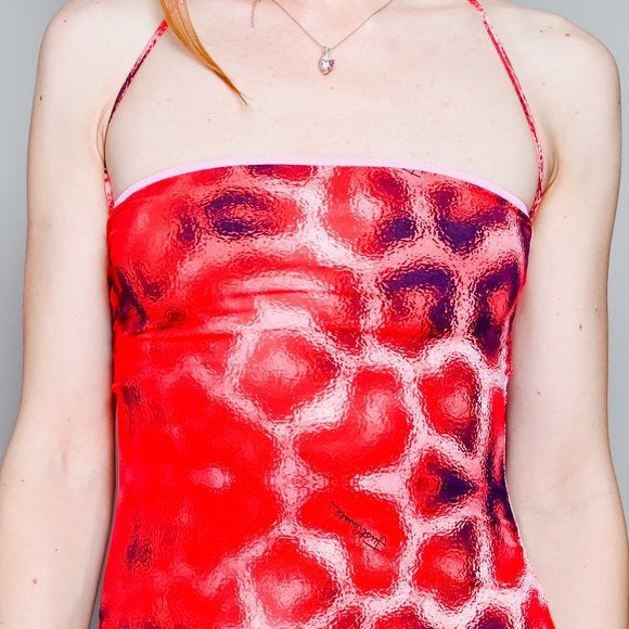 JUST CAVALLI Beachwear Red Animal Print Mini Dress $538 Small EUC
