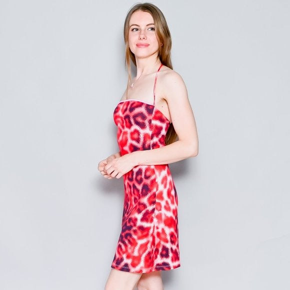 JUST CAVALLI Beachwear Red Animal Print Mini Dress $538 Small EUC