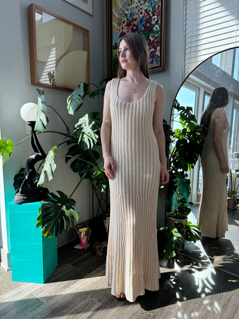 By Malene Birger Lione Knit Cream Maxi Dress W/Slip Small $780