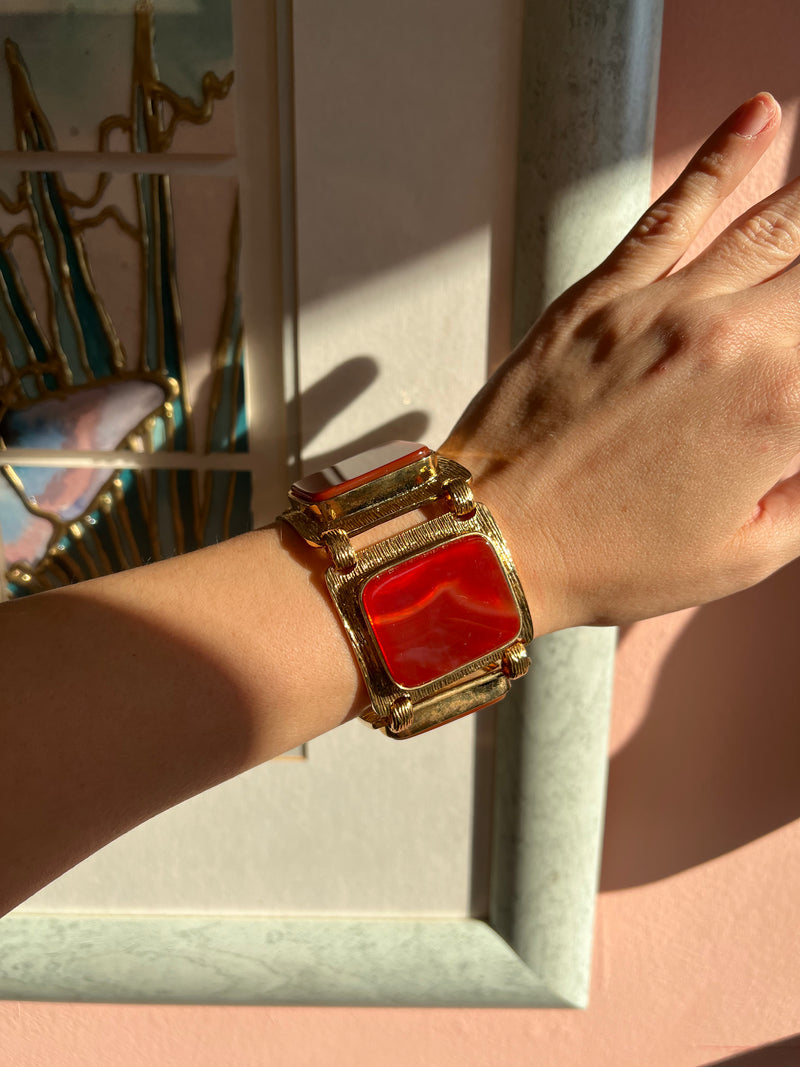 KATE SPADE Rare Semi Precious Agate Stone Gold Tone Linked Statement Bracelet