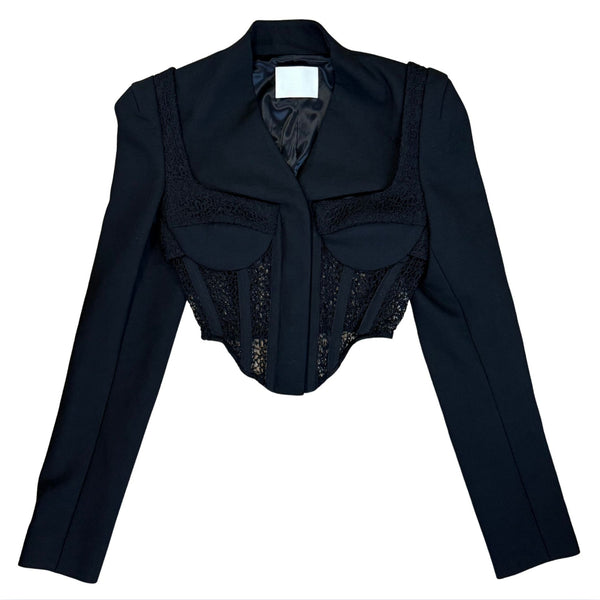 DION LEE Suspended Lace Bustier Black Jacket $1490 EUC Sz 2