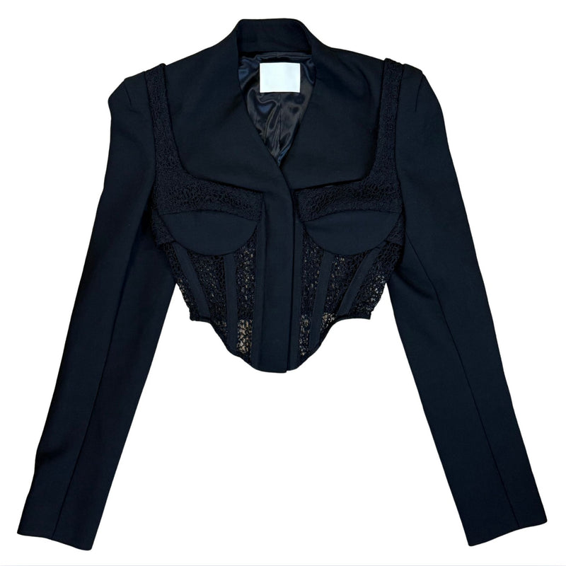 DION LEE Suspended Lace Bustier Black Jacket $1490 EUC Sz 2