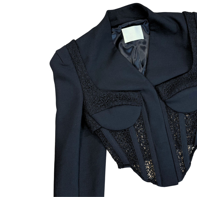 DION LEE Suspended Lace Bustier Black Jacket $1490 EUC Sz 2