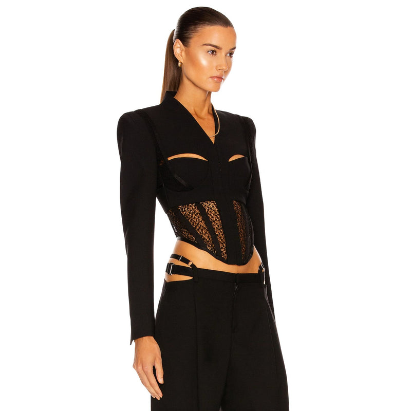 DION LEE Suspended Lace Bustier Black Jacket $1490 EUC Sz 2