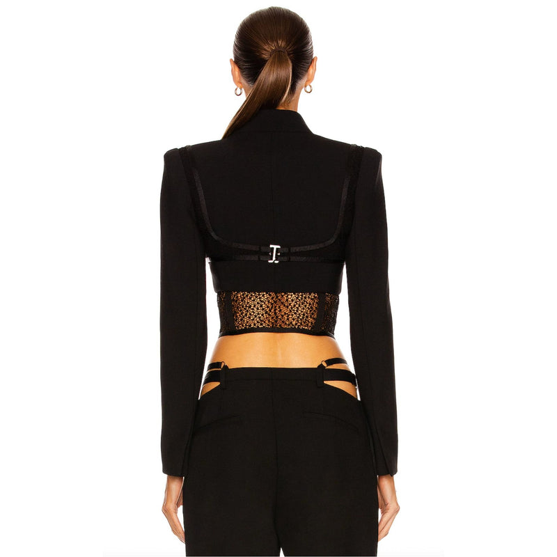 DION LEE Suspended Lace Bustier Black Jacket $1490 EUC Sz 2