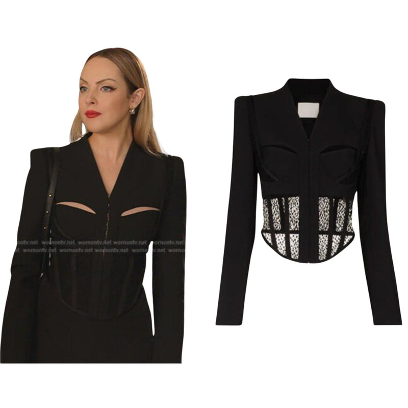 DION LEE Suspended Lace Bustier Black Jacket $1490 EUC Sz 2