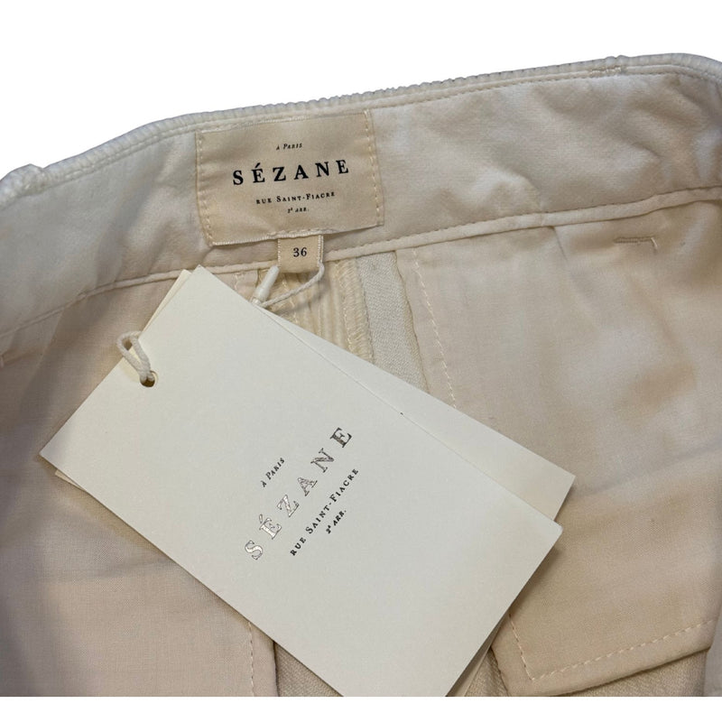SEZANE Matheo Trousers Velvet Cord Ecru Cream Pants $175 NWT Sz 36