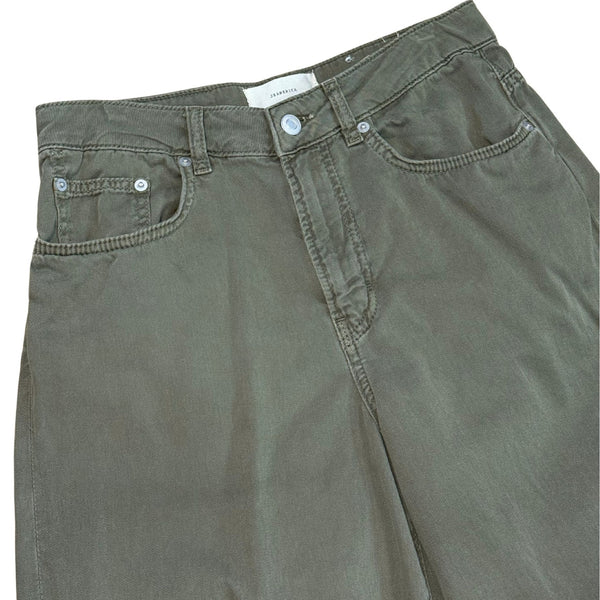 JEANERICA Belem Khaki Green Twill Loose Fit Pants $300 EUC Sz 26 x 34