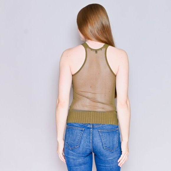 GUCCI Olive Green Semi Sheer lightweight Knit Tank Top XXS