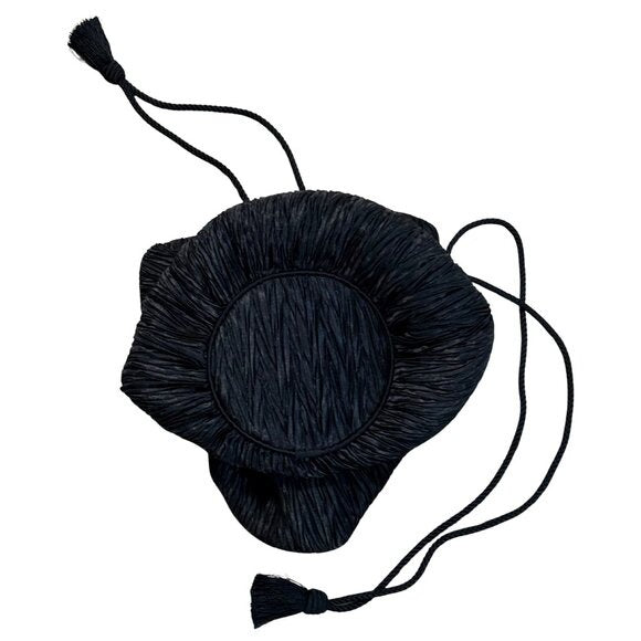 581. REFORMATION Aphrodite Black Plisse Satin Pleated Pouch Bag Evening $228 EUC