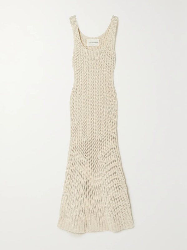 By Malene Birger Lione Knit Cream Maxi Dress W/Slip Small $780