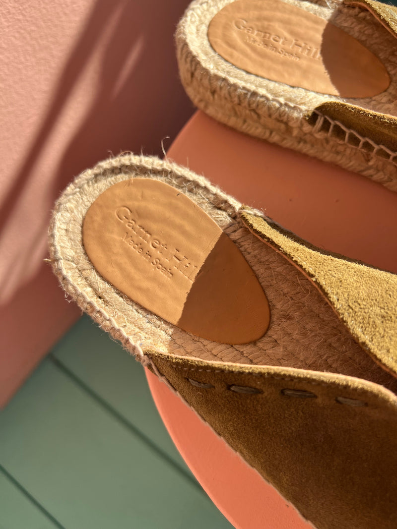GARNET HILL Leather Olive Espadrille Open Toe Mule Sandals 40