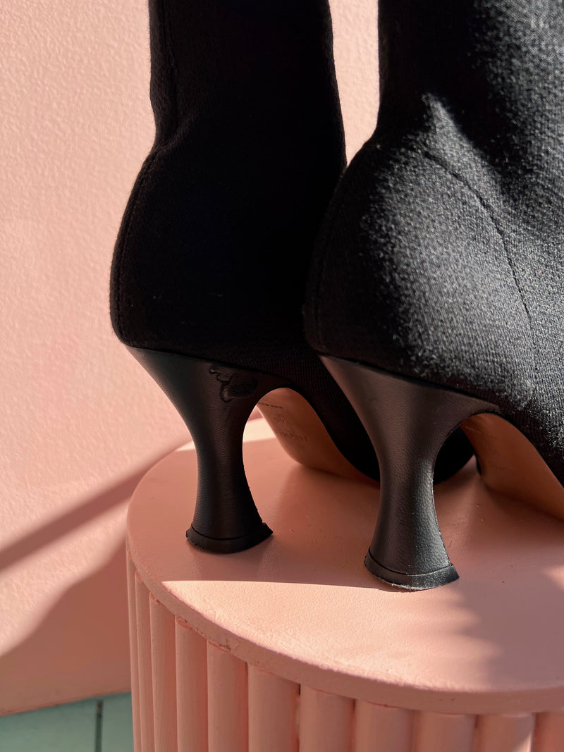 NEOUS 80mm Pointed Toe Stretch Knit Ankle Boots Black 40