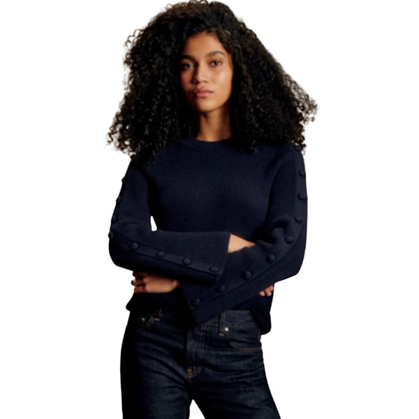 SEZANE Adel Jumper Sweater Buttons Navy $175 LIKE NEW S
