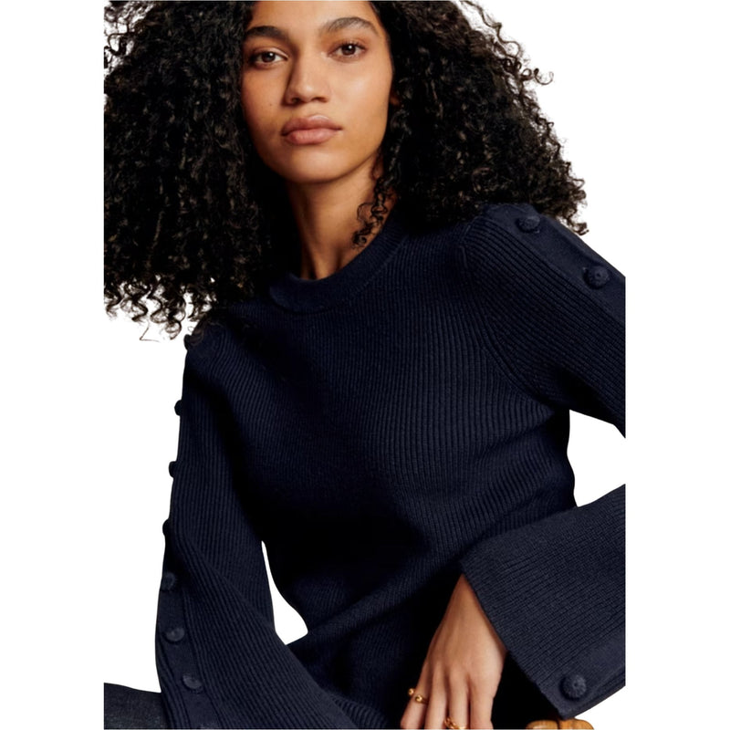 SEZANE Adel Jumper Sweater Buttons Navy $175 LIKE NEW S