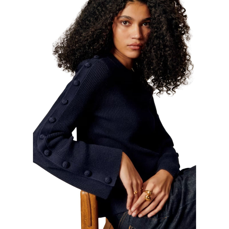 SEZANE Adel Jumper Sweater Buttons Navy $175 LIKE NEW S