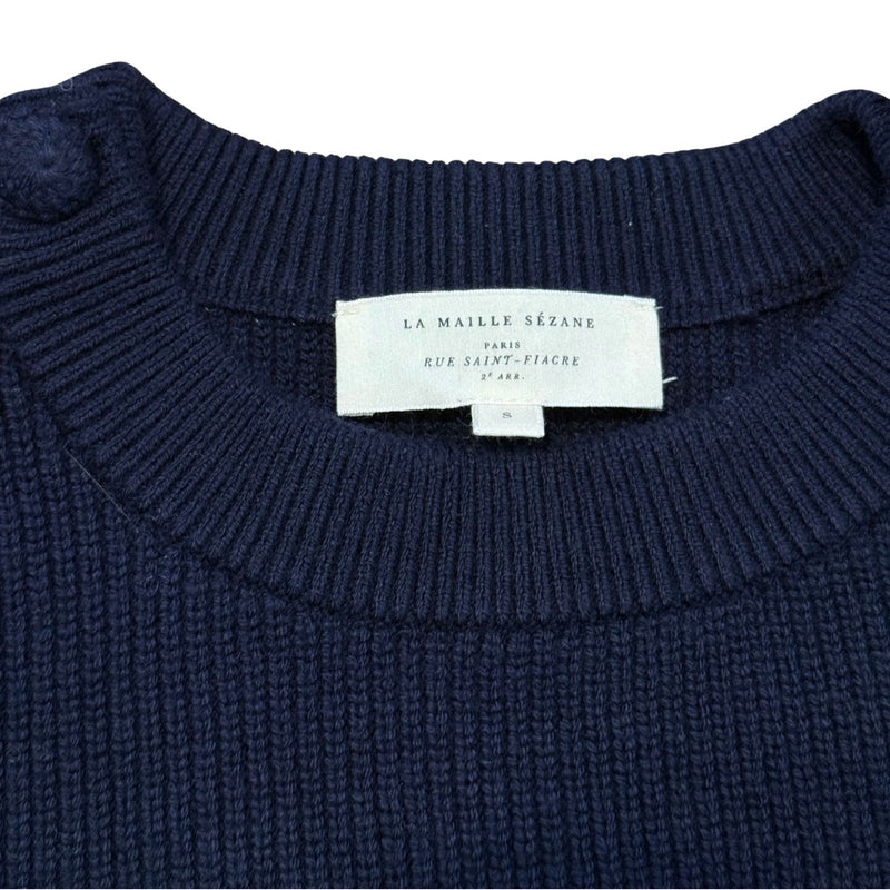 SEZANE Adel Jumper Sweater Buttons Navy $175 LIKE NEW S