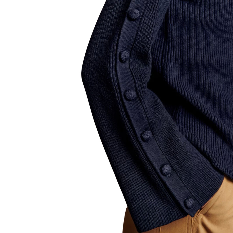 SEZANE Adel Jumper Sweater Buttons Navy $175 LIKE NEW S