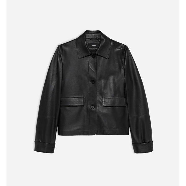 ARMA Ella Black Leather Rolled Cuff Jacket $845 NWT Sz 36 Small US 6
