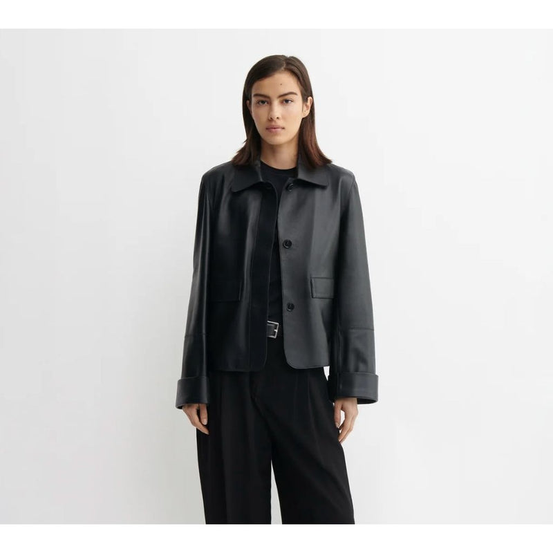 ARMA Ella Black Leather Rolled Cuff Jacket $845 NWT Sz 36 Small US 6