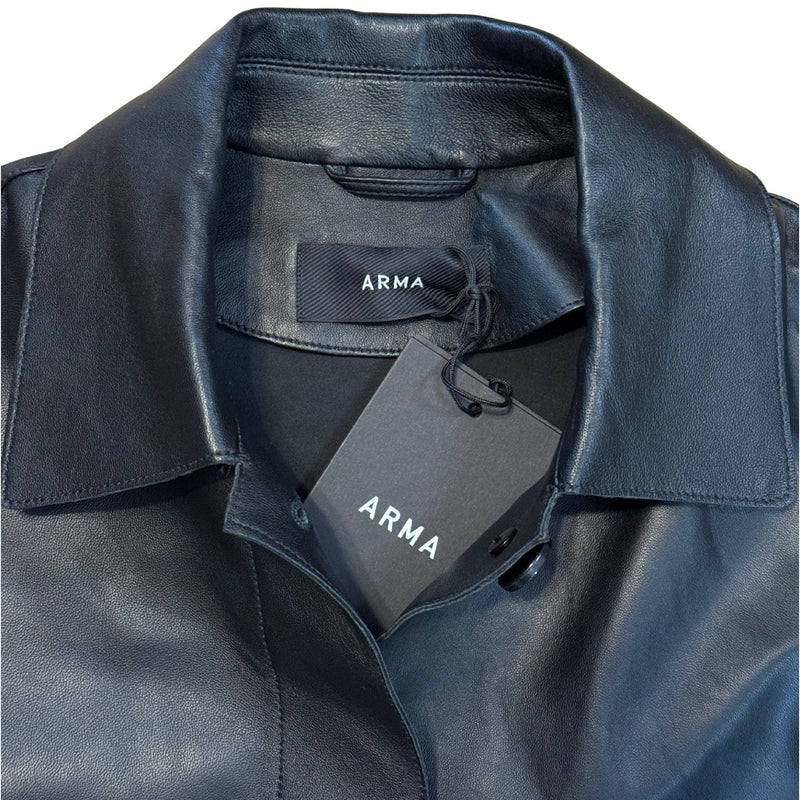 ARMA Ella Black Leather Rolled Cuff Jacket $845 NWT Sz 36 Small US 6