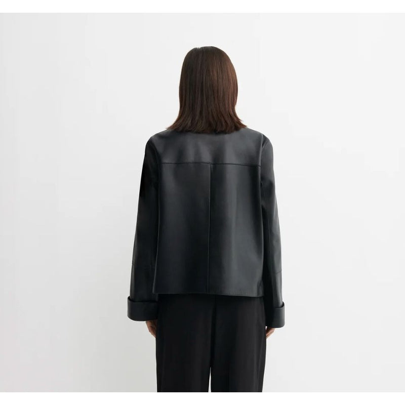 ARMA Ella Black Leather Rolled Cuff Jacket $845 NWT Sz 36 Small US 6
