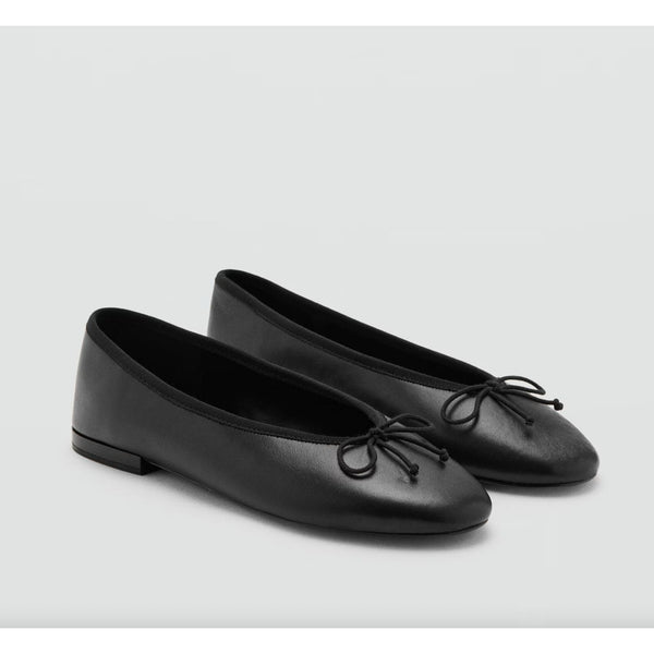 MANGO MNG Leather Black Ballet Flats Bow $90 NWOB 39 8.5