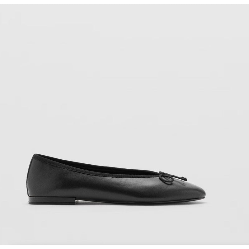 MANGO MNG Leather Black Ballet Flats Bow $90 NWOB 39 8.5