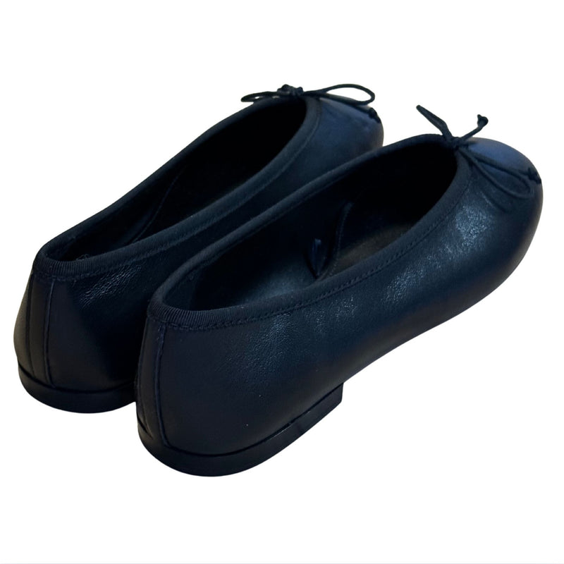 MANGO MNG Leather Black Ballet Flats Bow $90 NWOB 39 8.5