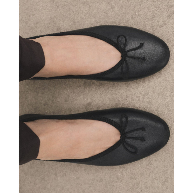 MANGO MNG Leather Black Ballet Flats Bow $90 NWOB 39 8.5
