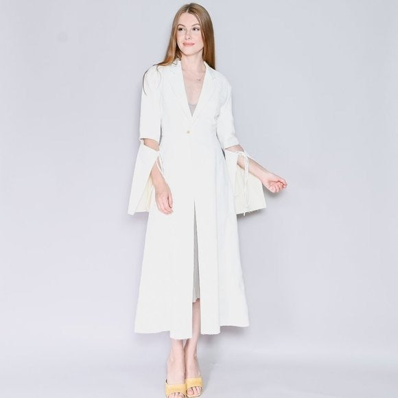 LOEWE White Jacquard Tie-Cut Sleeve Panel Coat Sz 36