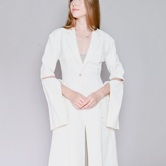 LOEWE White Jacquard Tie-Cut Sleeve Panel Coat Sz 36