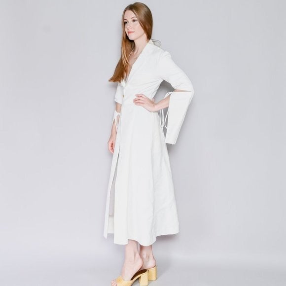 LOEWE White Jacquard Tie-Cut Sleeve Panel Coat Sz 36