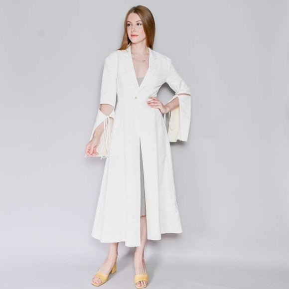 LOEWE White Jacquard Tie-Cut Sleeve Panel Coat Sz 36