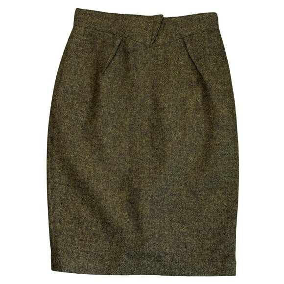 THIERRY MUGLER Vintage 80s 100% Wool Green Pencil Skirt Sz 42 27.5"W