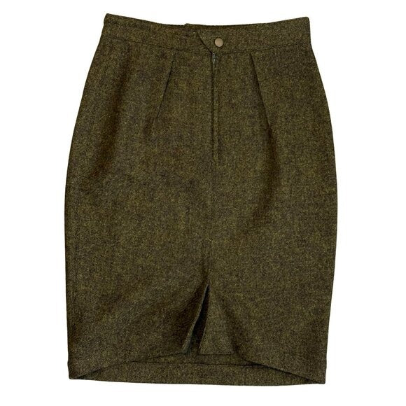THIERRY MUGLER Vintage 80s 100% Wool Green Pencil Skirt Sz 42 27.5"W