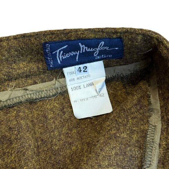 THIERRY MUGLER Vintage 80s 100% Wool Green Pencil Skirt Sz 42 27.5"W