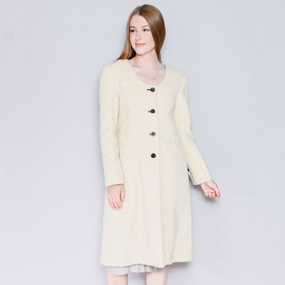 439. GIA STUDIOS Ivory Cream Collarless Sherpa Coat Small