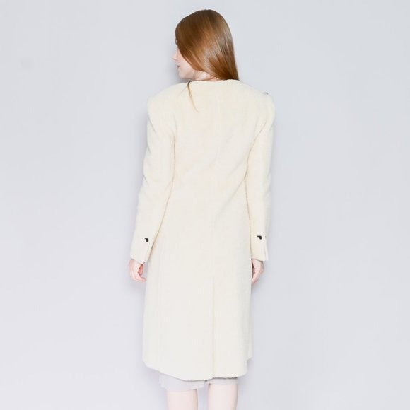 439. GIA STUDIOS Ivory Cream Collarless Sherpa Coat Small