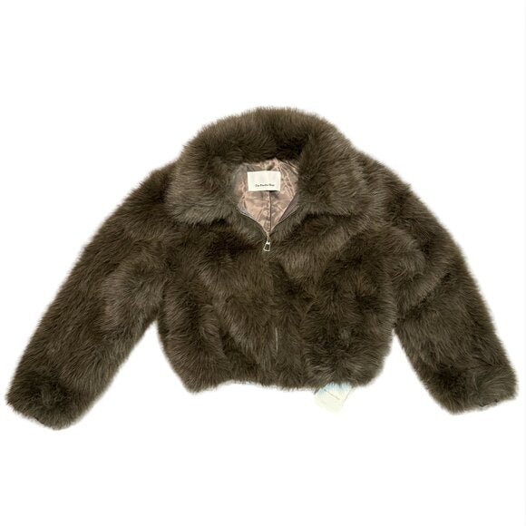 544. THE FRANKIE SHOP Sabrina Faux Fur Jacket in Khaki $399 NWT XS/S