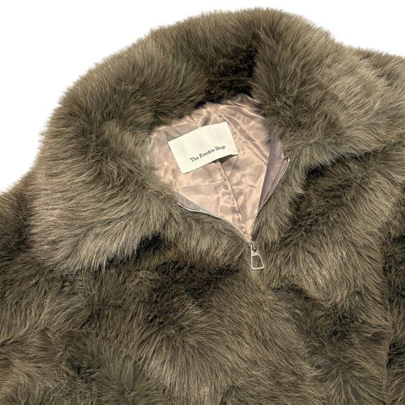 544. THE FRANKIE SHOP Sabrina Faux Fur Jacket in Khaki $399 NWT XS/S